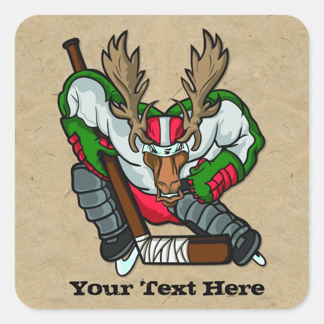 Moose Hockey Quadratischer Aufkleber (Vorderseite)