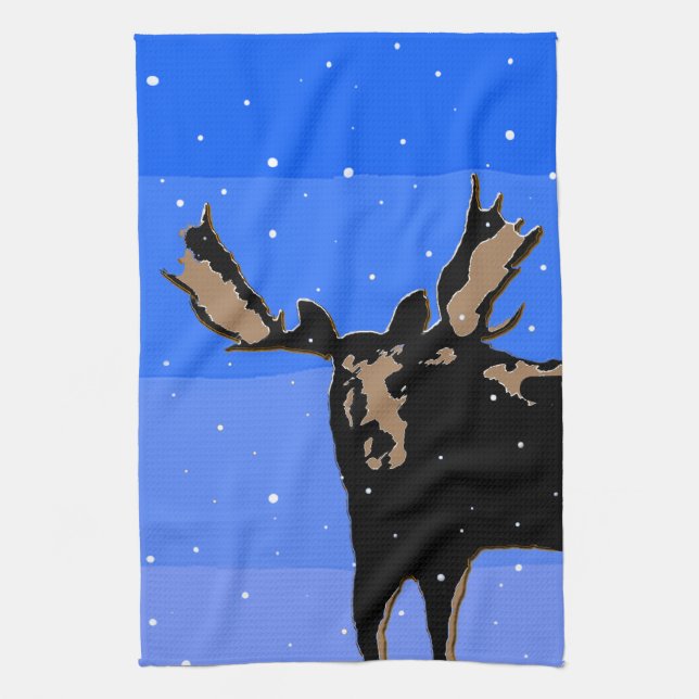 Moose im Winter - Original Wildlife Art Geschirrtuch (Vertikal)