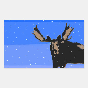 Moose im Winter - Original Wildlife Art Rechteckiger Aufkleber
