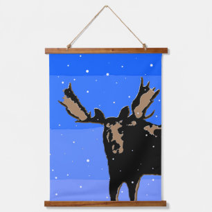 Moose im Winter - Original Wildlife Art Wandteppich Mit Holzrahmen