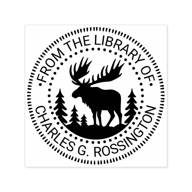 Moose in Forest Silhouette Library Book Name Permastempel (Design)