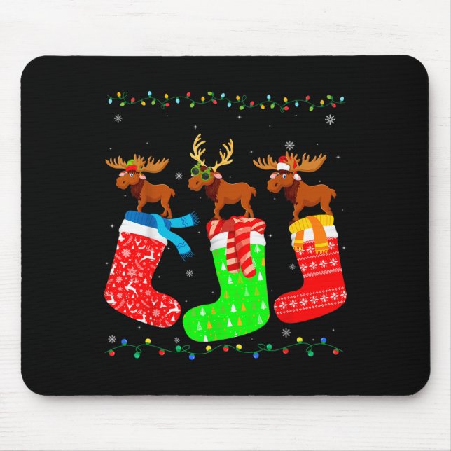 Moose In Xmas Socks Funny Holiday Ugly Sweater Chr Mousepad (Vorne)