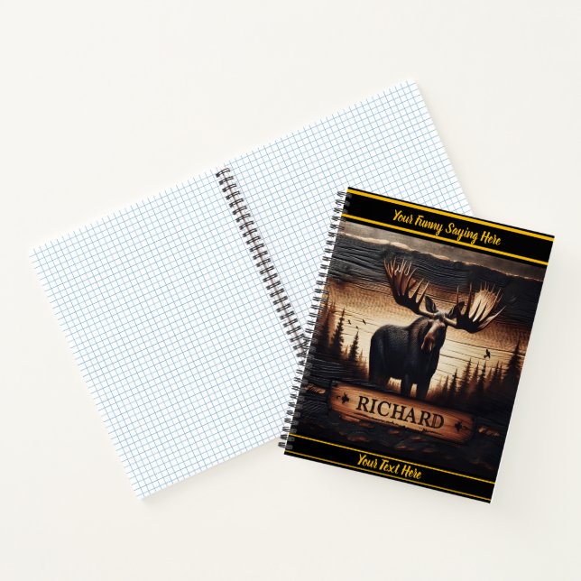 Moose ist stolz auf den Sonnenuntergang im Wald Notizbuch (Innenseite)