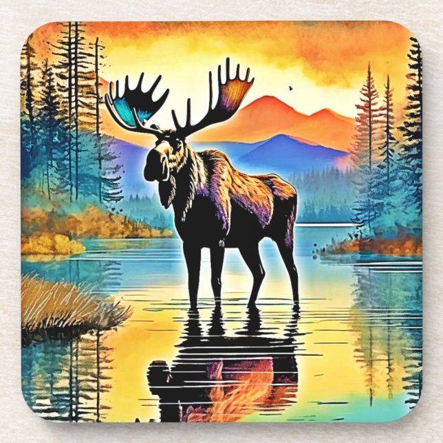 Moose Lake Sunset Majestät Getränkeuntersetzer (Vorderseite)