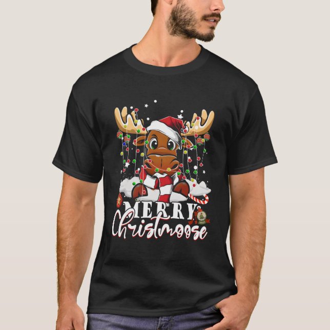 Moose Merry Christmoose Elche Tree Light Ugly T-Shirt (Vorderseite)