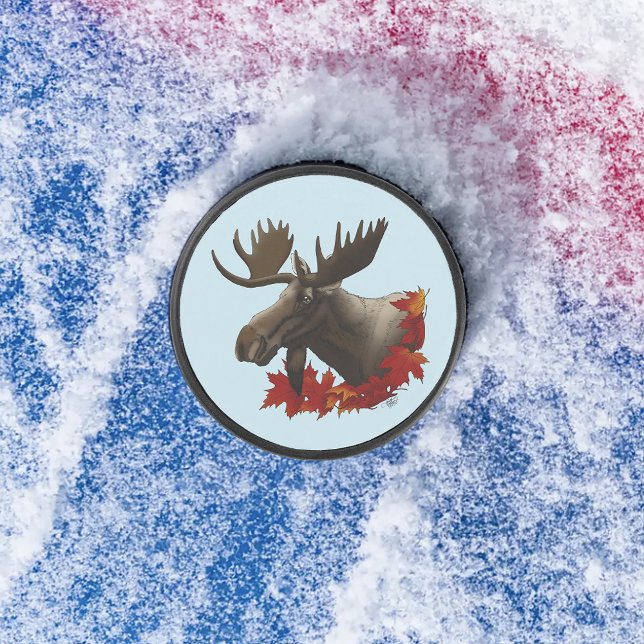 Moose Red Maple Blätter Eishockey Puck (Von Creator hochgeladen)