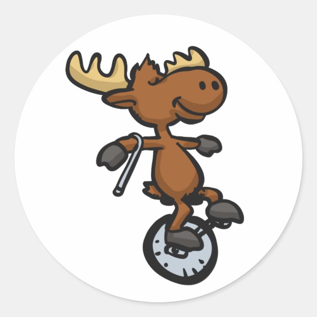 Moose riding unicycle Choose Background | Runder Aufkleber (Vorderseite)
