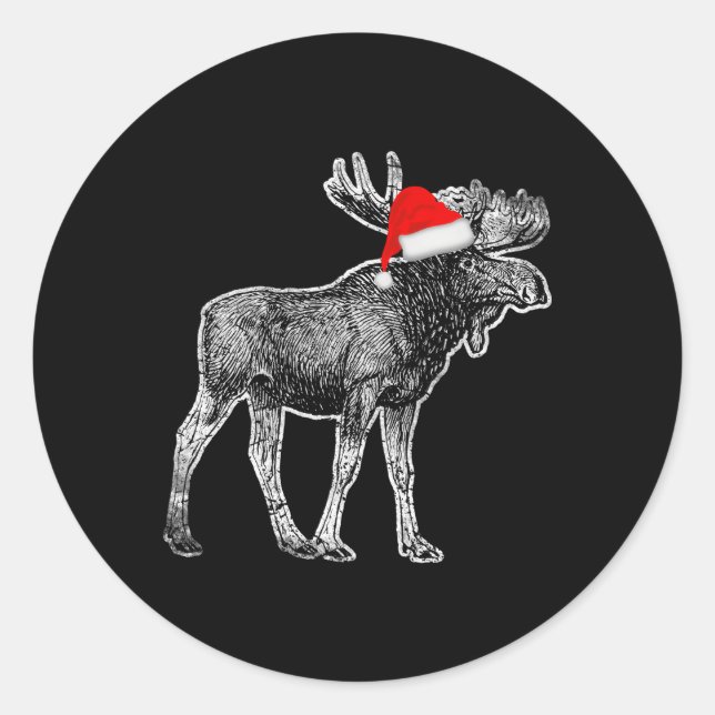 Moose Santa Canada Alaska Runder Aufkleber (Vorderseite)