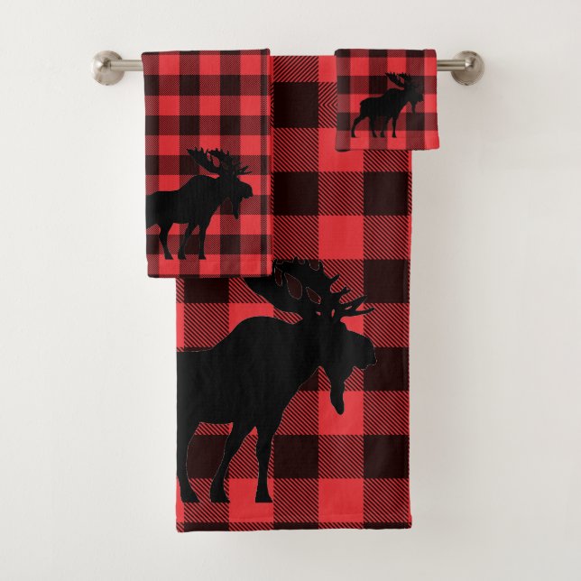 Moose Silhouette Rouge Noir Plaid Motif (En situation)