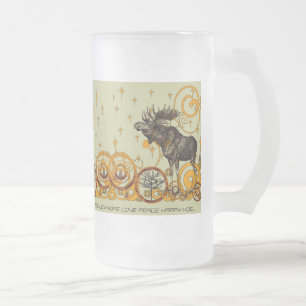 Moose Swirl Stars Moon Peace Joy Ho Ho Stein Mattglas Bierglas