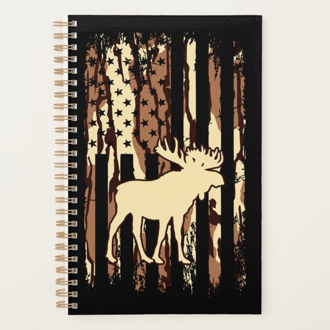 Moose US American Flag Hunting Elk Planer (Vorderseite)