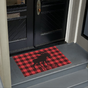 Moose Welcome Red Black Kariert Fußmatte