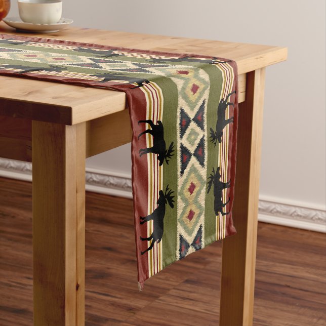 Moose Wildlife Animal Red Green Ochre Ikat Streife Mittelgroßer Tischläufer (Beispiel)