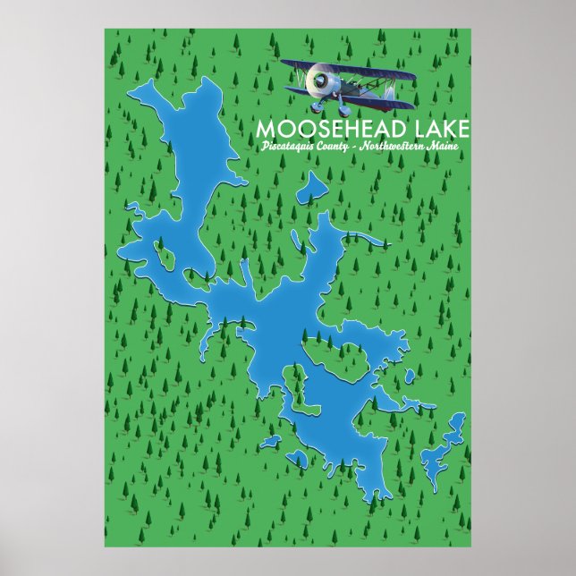 Moosehead Lake, Piscataquis Carte du Comté Poster (Devant)