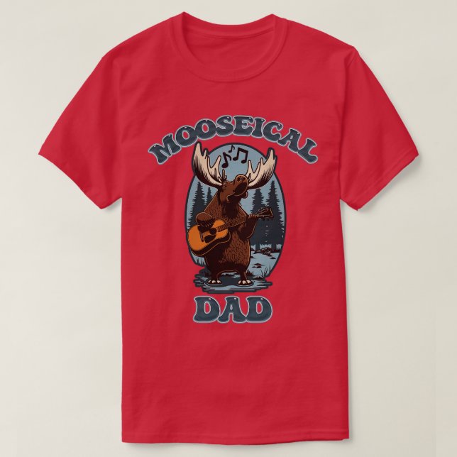 Mooseical Musical Vater Moose mit akustischer Gita T-Shirt (Design vorne)