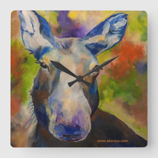Moosey Moose Quadratische Wanduhr (Vorderseite)
