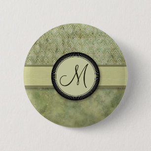 Moosgrün-Feder-Muster mit Monogramm Button