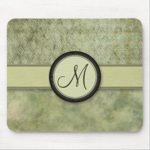 Moosgrün-Feder-Muster mit Monogramm Mousepad