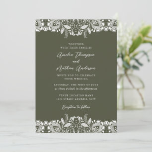 Moosgrün Weiße Antike Spitze Hochzeit Einladung