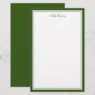 Moosgrün Zwei Monogramm Dick und Dünn Rand  Briefpapier