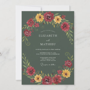 Moosgrüne kühne herbstliche Hochzeit Einladung