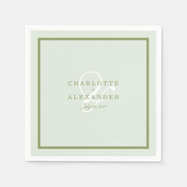 Moosgrüne Monogramm-Hochzeitsserviette Serviette (Vorderseite)