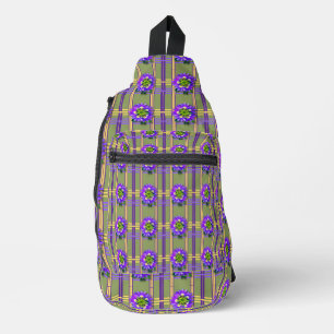 Moosgrüne Umhängetasche mit lila Blumen Crossbody Bag