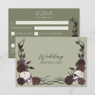 Moosgrüner Blumenschädel Hochzeit RSVP Save The Date