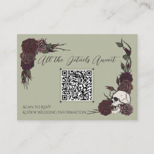 Moosgrüner Blumenschädel & Tinten-QR-Code Karte