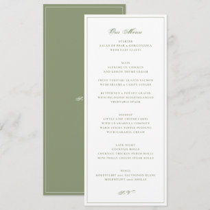 Moosgrünes formelles Hochzeitskleid hinten Menükarte