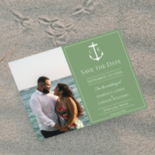 Moosgrünes nautisches Monogramm-Foto Save the Date