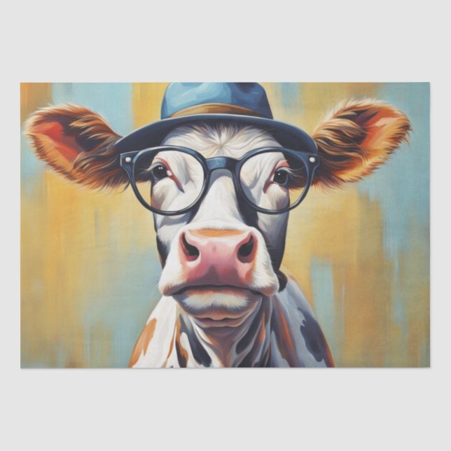 Mootiful Style: Kuh in Hut und Brille Decoupage Seidenpapier (Vorderseite)
