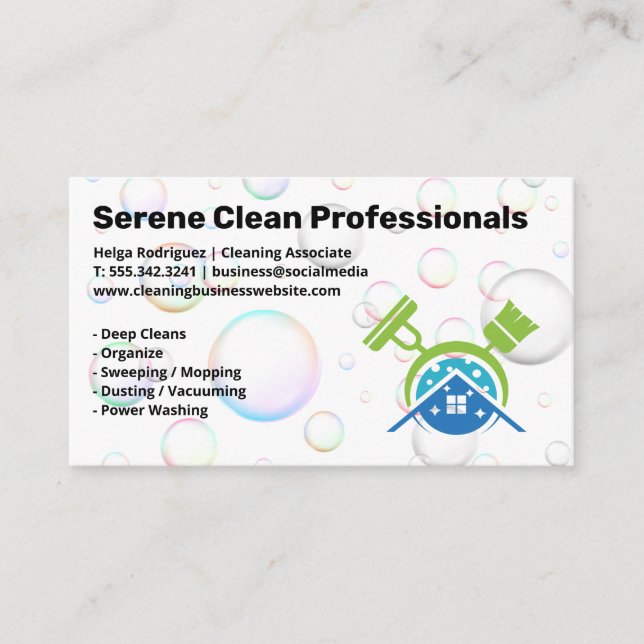 Mop Broom | Zuhause-Service | Seifenblasen Visitenkarte (Vorderseite)