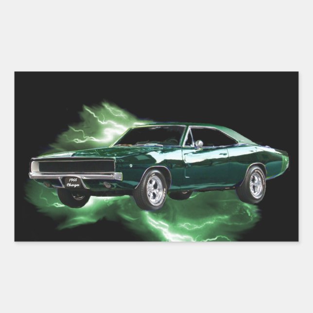 Mopar: '68 Dodge Ladegerät mit grünem Blitz Rechteckiger Aufkleber (Vorderseite)