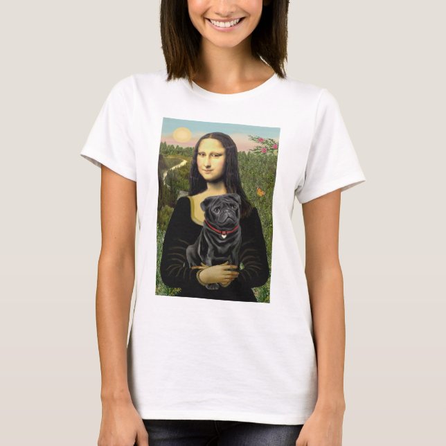 Mops 16 (schwarz) - Mona Lisa T-Shirt (Vorderseite)