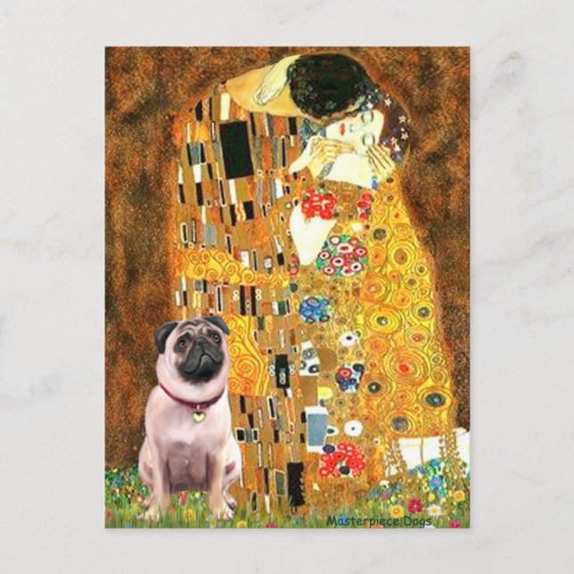 Mops 1 - Kuss Postkarte (Vorderseite)
