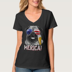 Mops 4. Juli Merica Männer Frauen Amerikanisch Fl T-Shirt