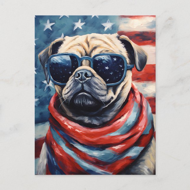 Mops 4. Juli Unabhängigkeitstag Postkarte (Vorderseite)