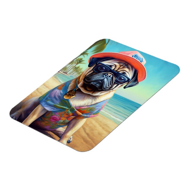 Mops am Strand, Sommergeschenk für Hundefreunde Magnet (Linke Seite)