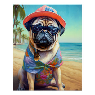 Mops am Strand, Sommergeschenk für Hundefreunde Poster