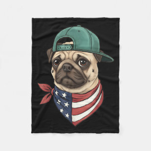 Mops Amerikanische Flagge Hund - Patriotischer Usa Fleecedecke