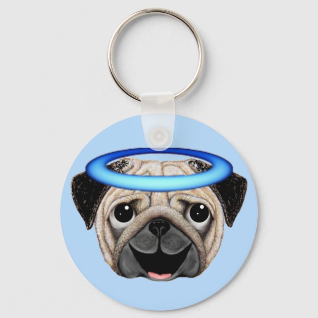 Mops Angel Emoji - Angel Mops Emoji Schlüsselanhänger (Vorderseite)