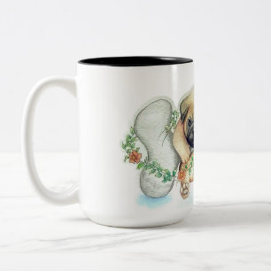 Mops, Aquarell, Haustier Zweifarbige Tasse