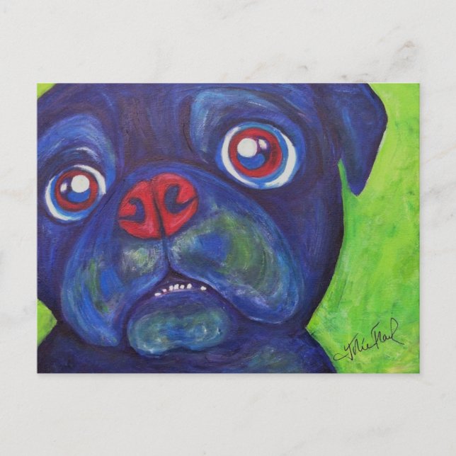 Mops Art "Pugsly Enthusiasm" Postkarte (Vorderseite)