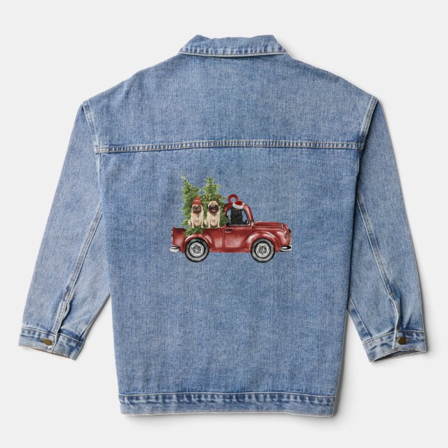 Mops auf dem Auto Weihnachtsschmuck Weihnachtsbaum Jeansjacke (Rückseite)
