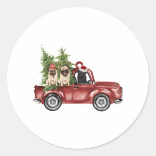 Mops auf dem Auto Weihnachtsschmuck Weihnachtsbaum Runder Aufkleber