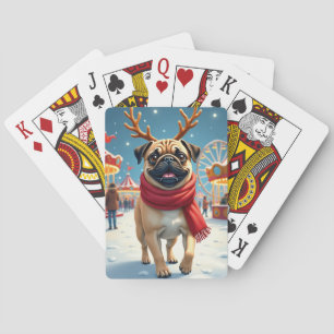 Mops auf dem Winterfestplatz Weihnachtsmalerei Spielkarten