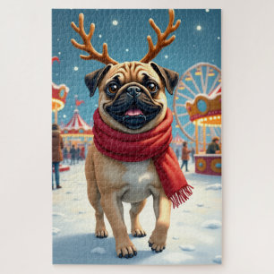 Mops auf dem Wintermesse-Gelände Weihnachtsmalerei