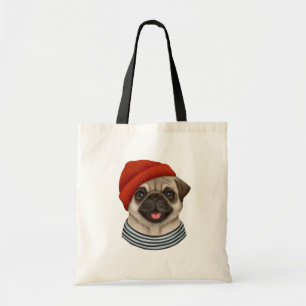 Mops aus rotem Hut Tragetasche
