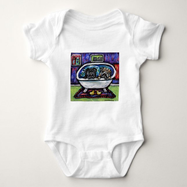 Mops Bathtime Baby Strampler (Vorderseite)